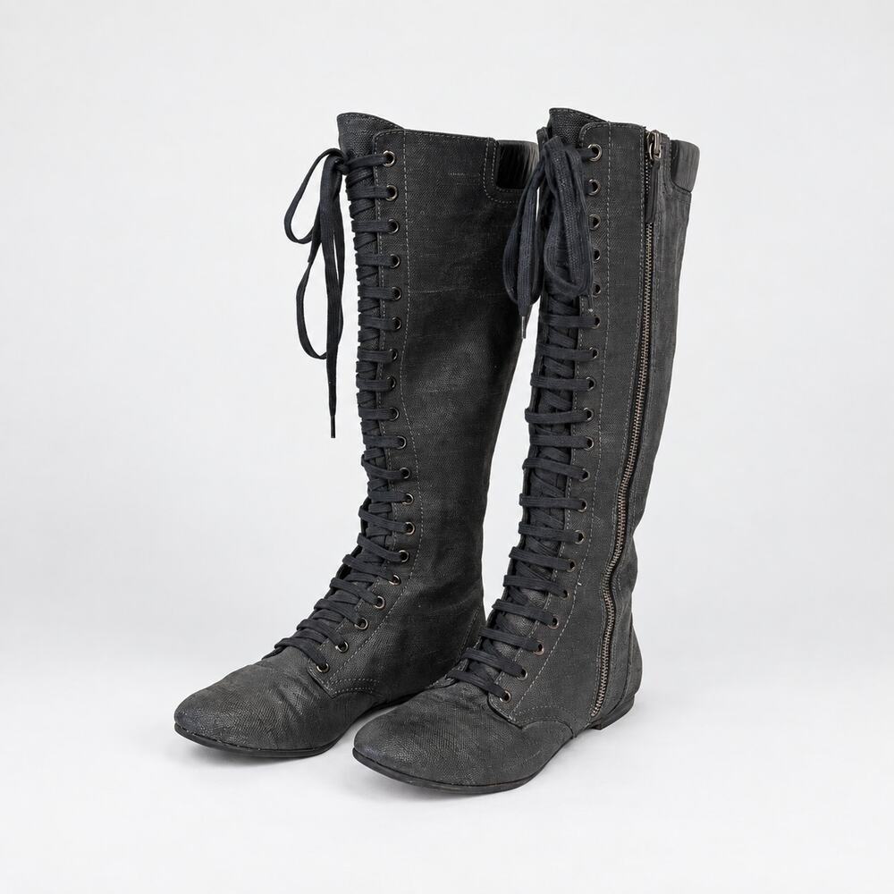 Giuseppe Zanotti Black Leather Lace-Up Knee-High Boots EU 37.5